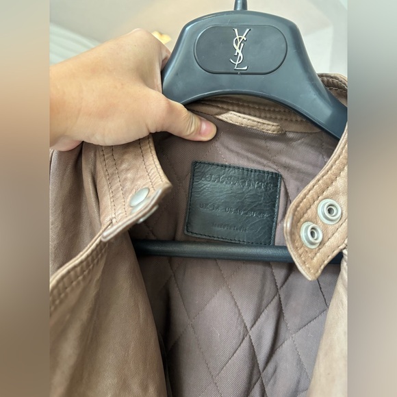 AllSaints Lamb Leather Biker Jacket Natural Pointed Collar Padded Inside US 10 - Picture 6 of 16